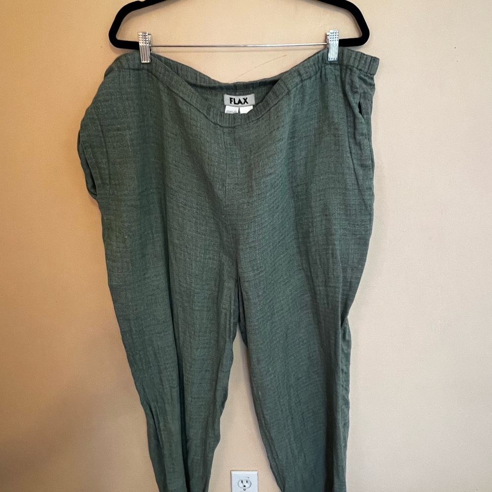 FLAX Women’s 100% Linen, Sage green pants